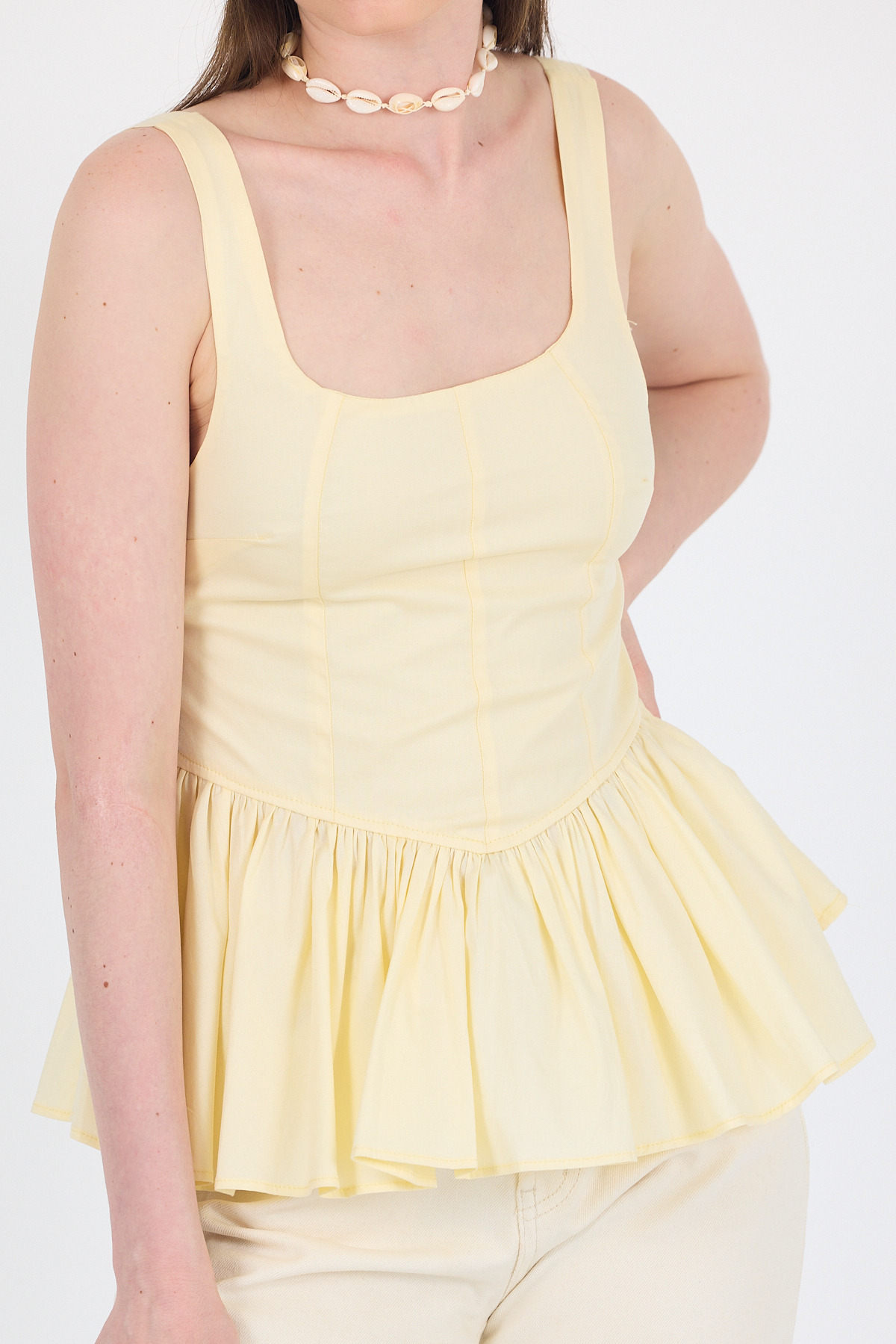 Sarı Kare Yaka Balon Bluz 6889 - RAYS