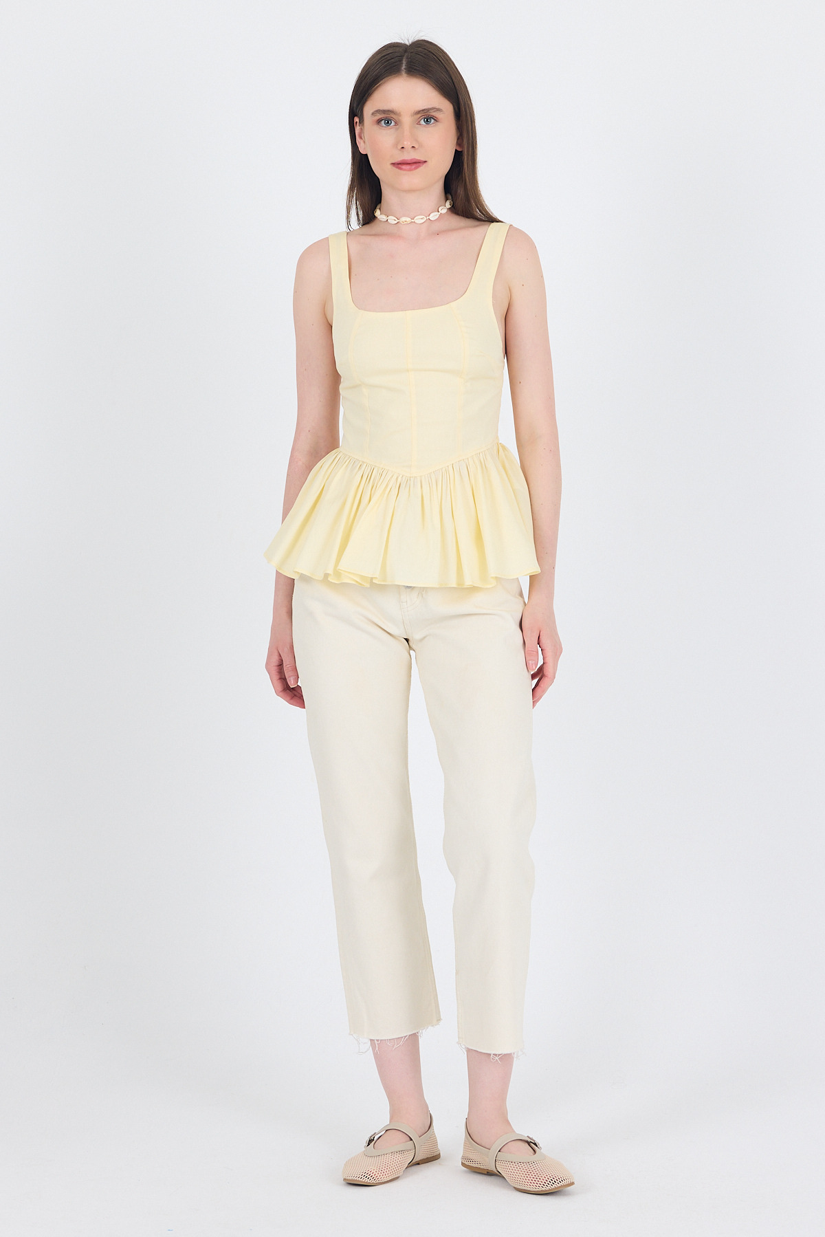 Sarı Kare Yaka Balon Bluz 6889 - 3