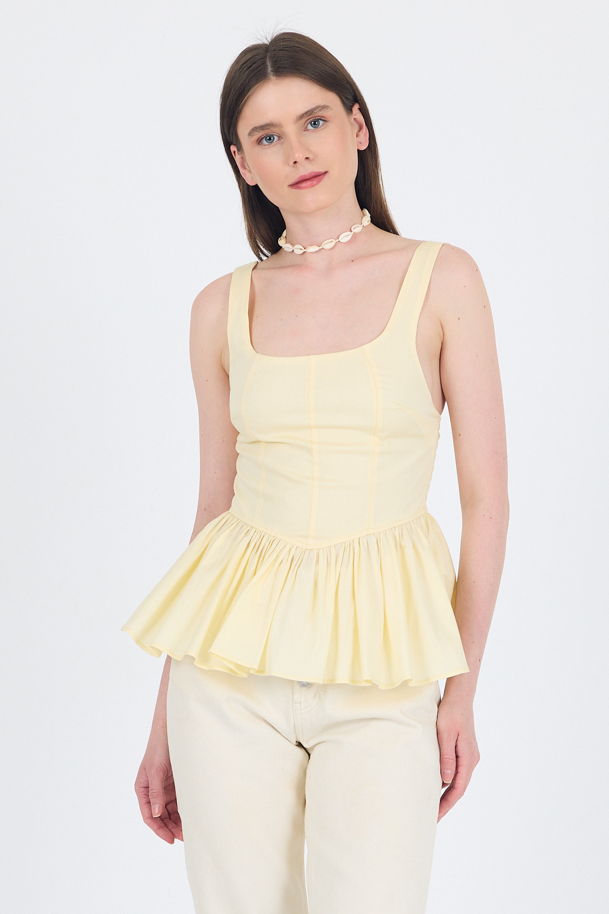 Sarı Kare Yaka Balon Bluz 6889 - 1