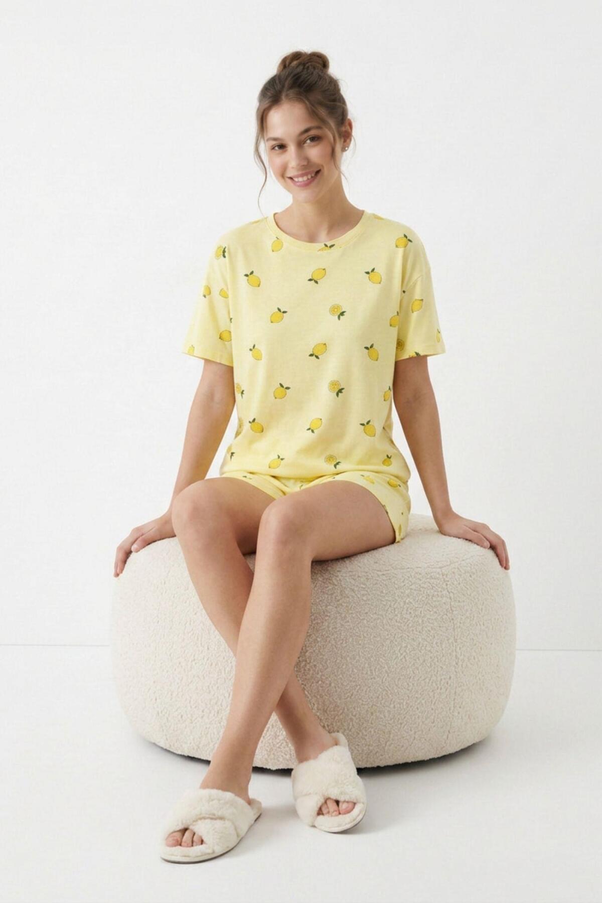 Limon Desen Pointel Pijama Takımı 5267 Sarı - RAYS