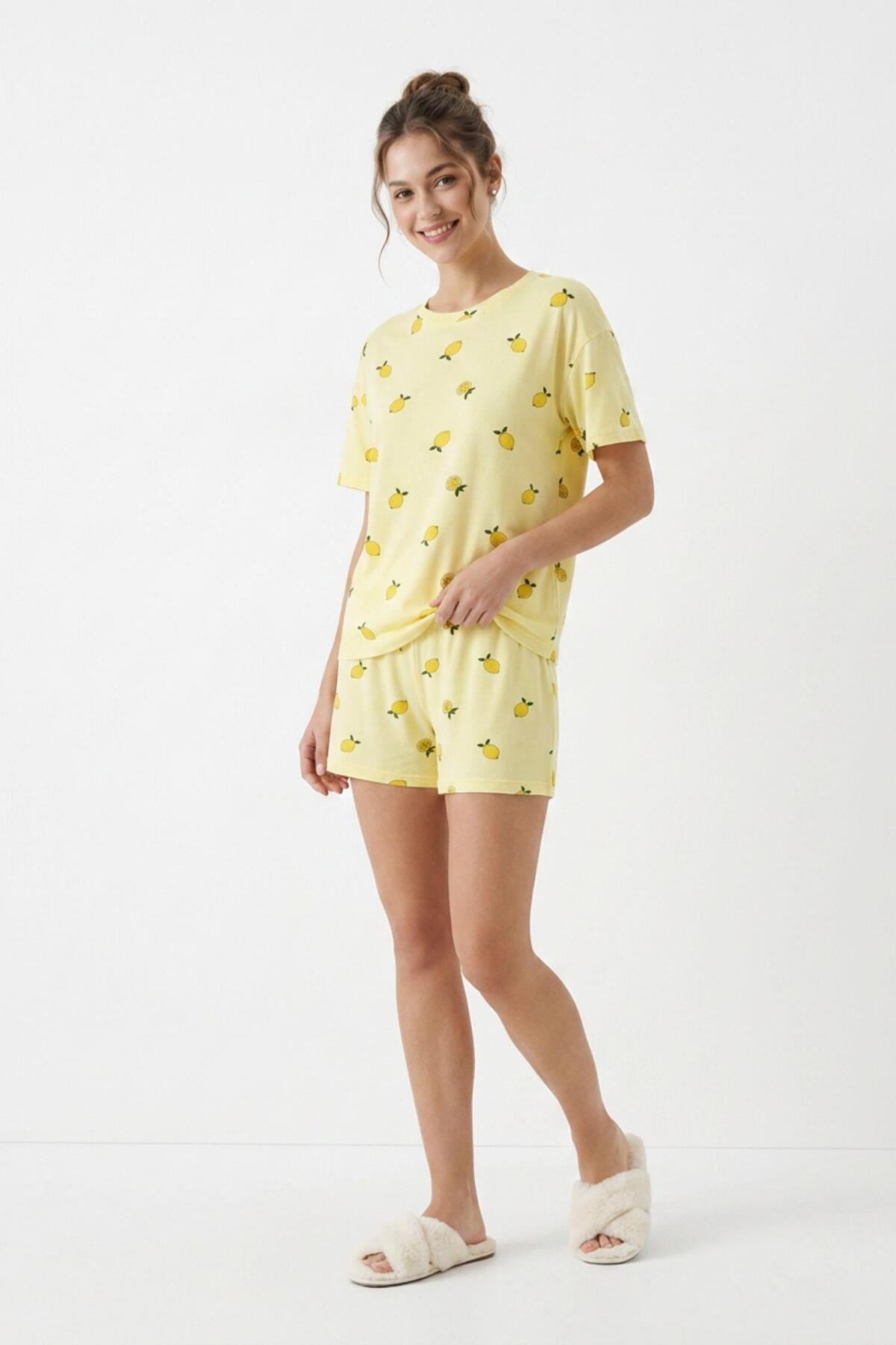Limon Desen Pointel Pijama Takımı 5267 Sarı - RAYS