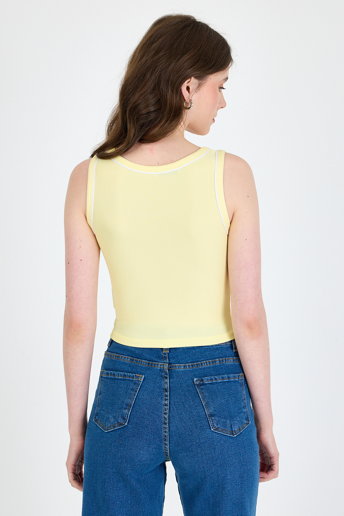 Sarı Şerit Detaylı Örme Crop Atlet 1049 - 5