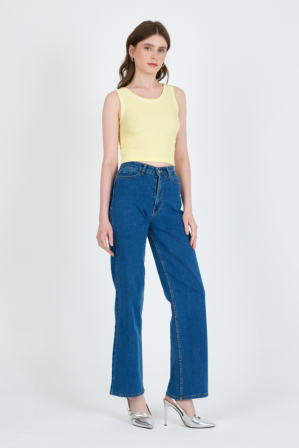 Sarı Şerit Detaylı Örme Crop Atlet 1049 - 3