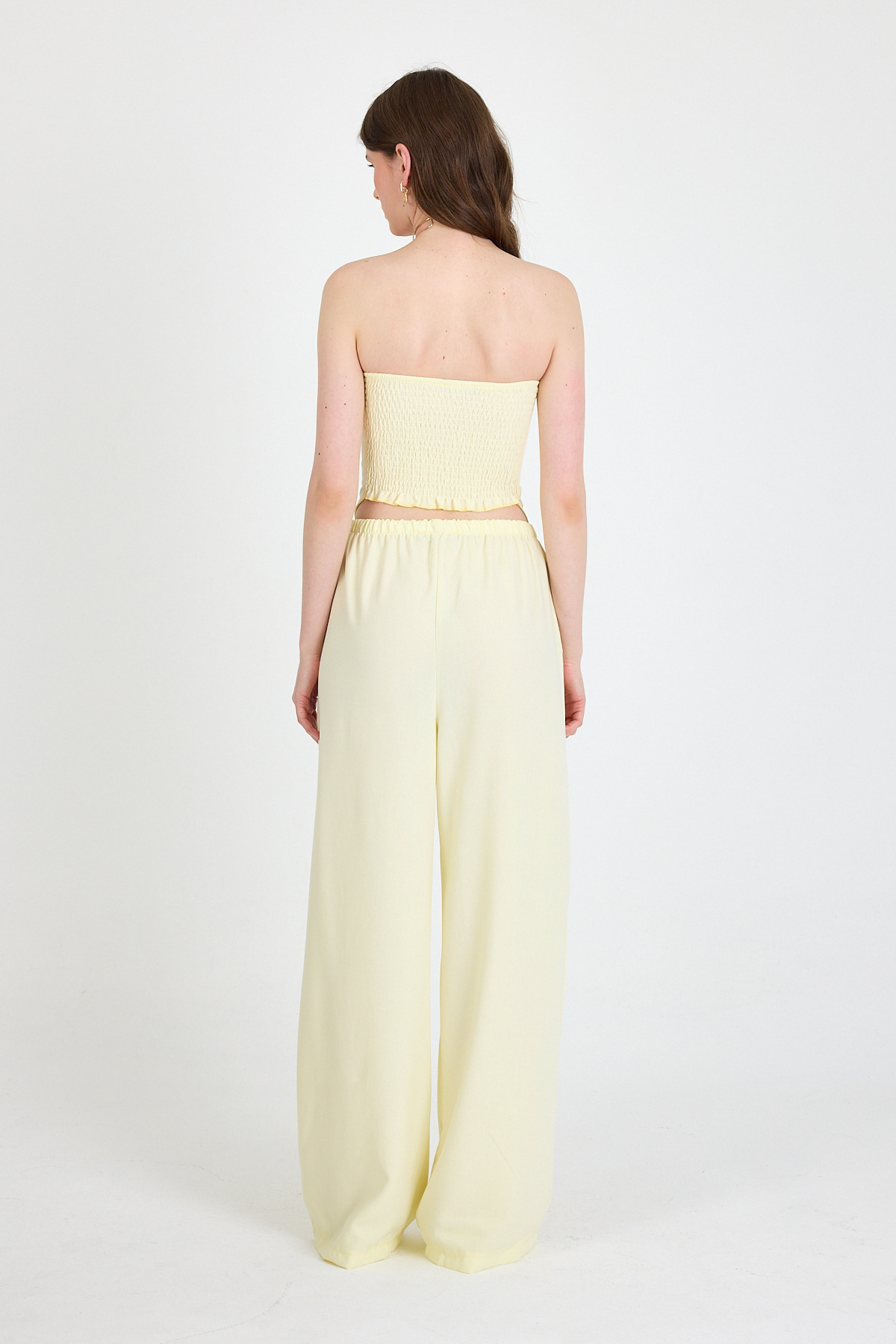 Sarı Straplez Asimetrik Bluz Pantolon Takım 5234 - 5