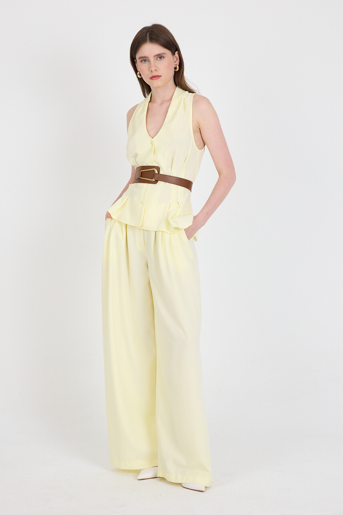 Sarı Yelekli Kemerli Pantolon Takım 5254 - 1