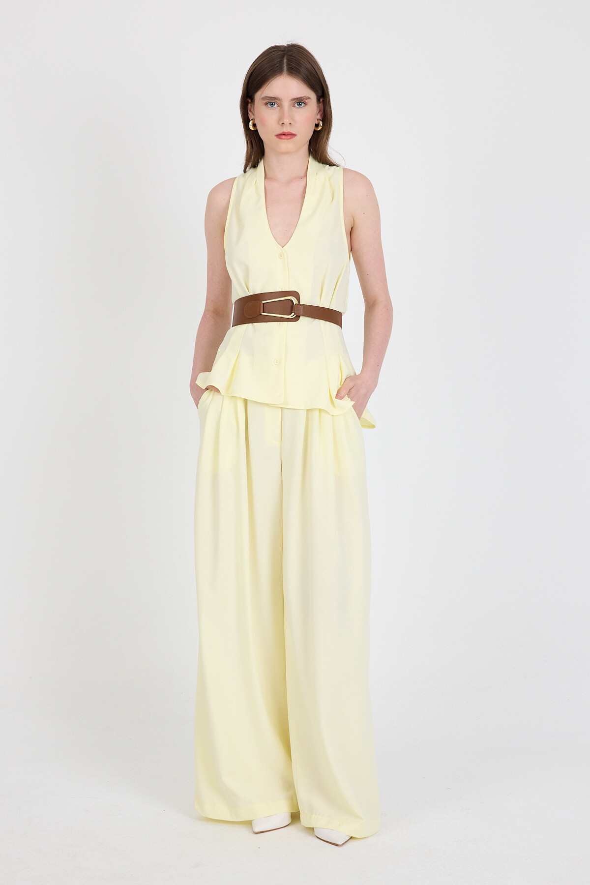 Sarı Yelekli Kemerli Pantolon Takım 5254 - 3