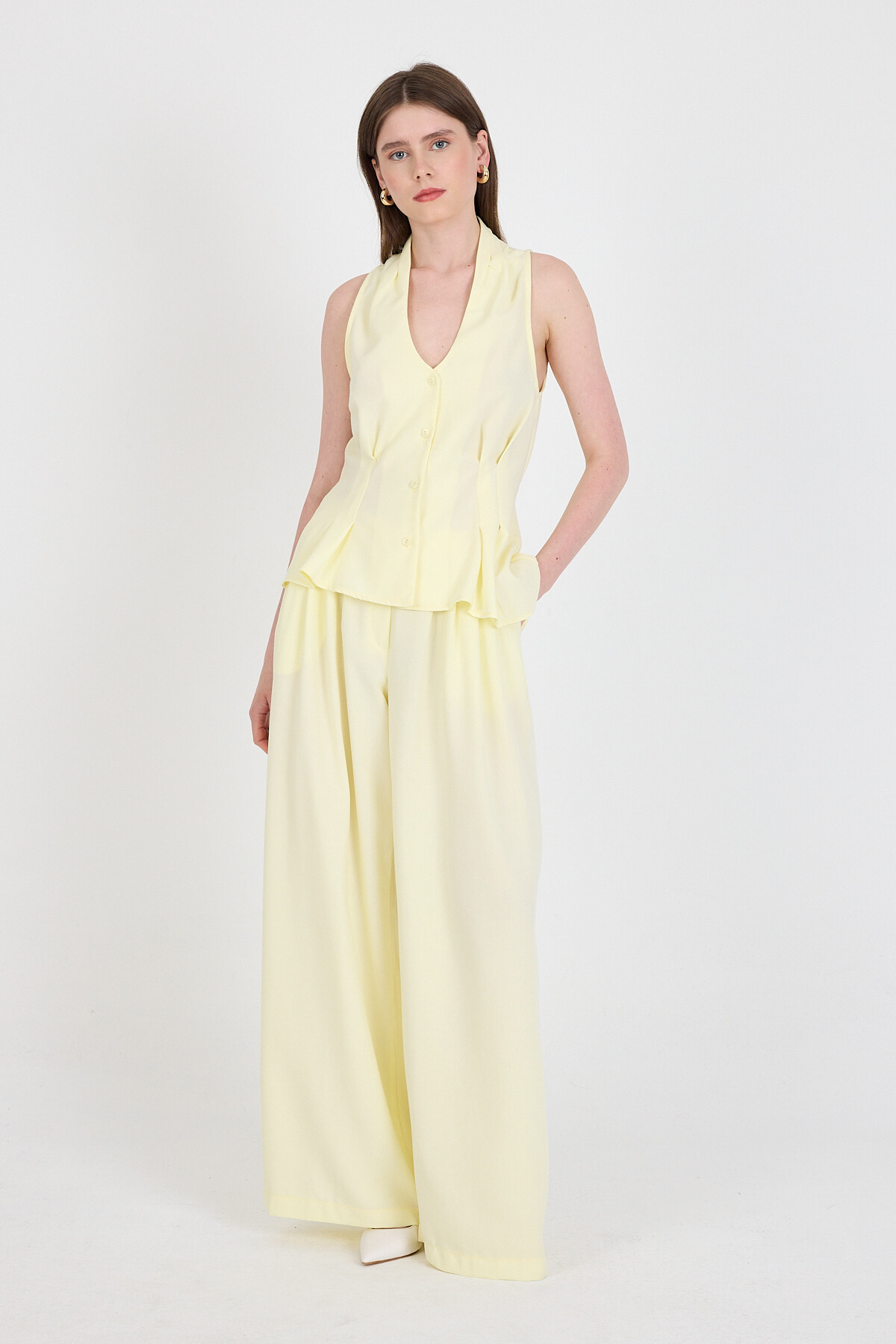 Sarı Yelekli Kemerli Pantolon Takım 5254 - 2