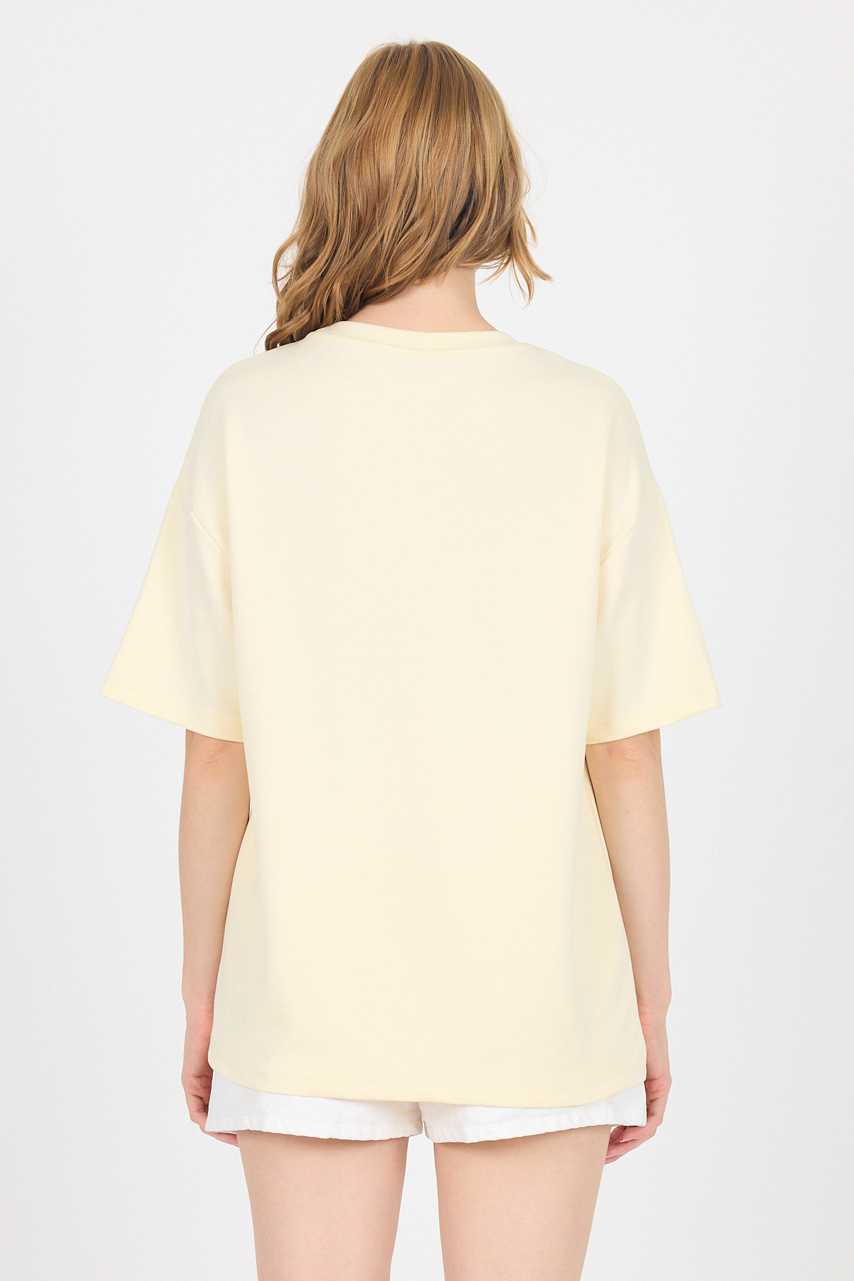 Sarı Yumuşak Dokulu Yazı Baskılı Oversize Tişört 6265 - 5