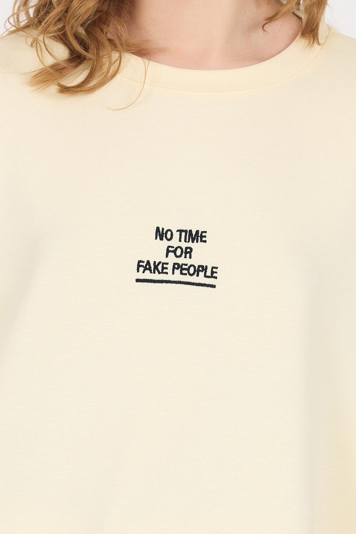 Sarı Yumuşak Dokulu Yazı Baskılı Oversize Tişört 6265 - 4