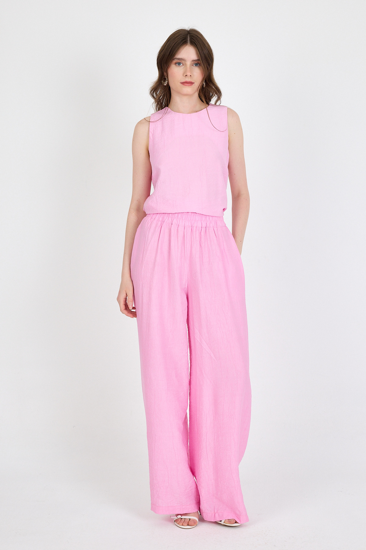 Şeker Pembe Asimetrik Kesim Bluz Pantolon İkili Takım 5219 - 7