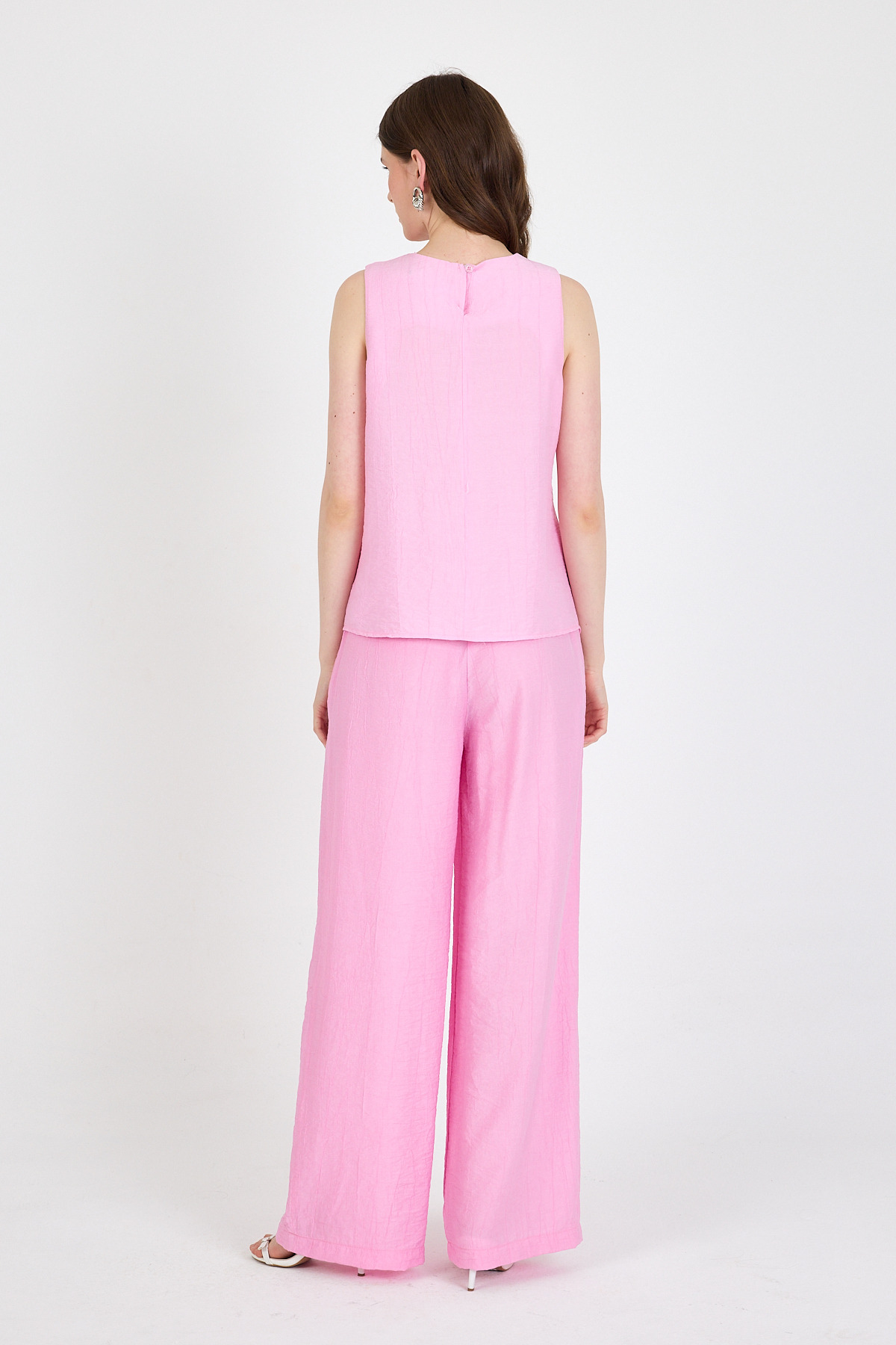 Şeker Pembe Asimetrik Kesim Bluz Pantolon İkili Takım 5219 - 5