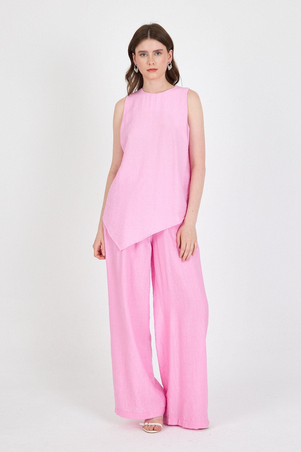 Şeker Pembe Asimetrik Kesim Bluz Pantolon İkili Takım 5219 - 6