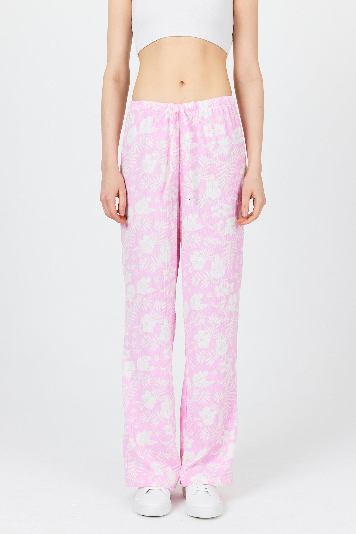 Şeker Pembe Bel Lastikli Desenli Pantolon 4725A - RAYS