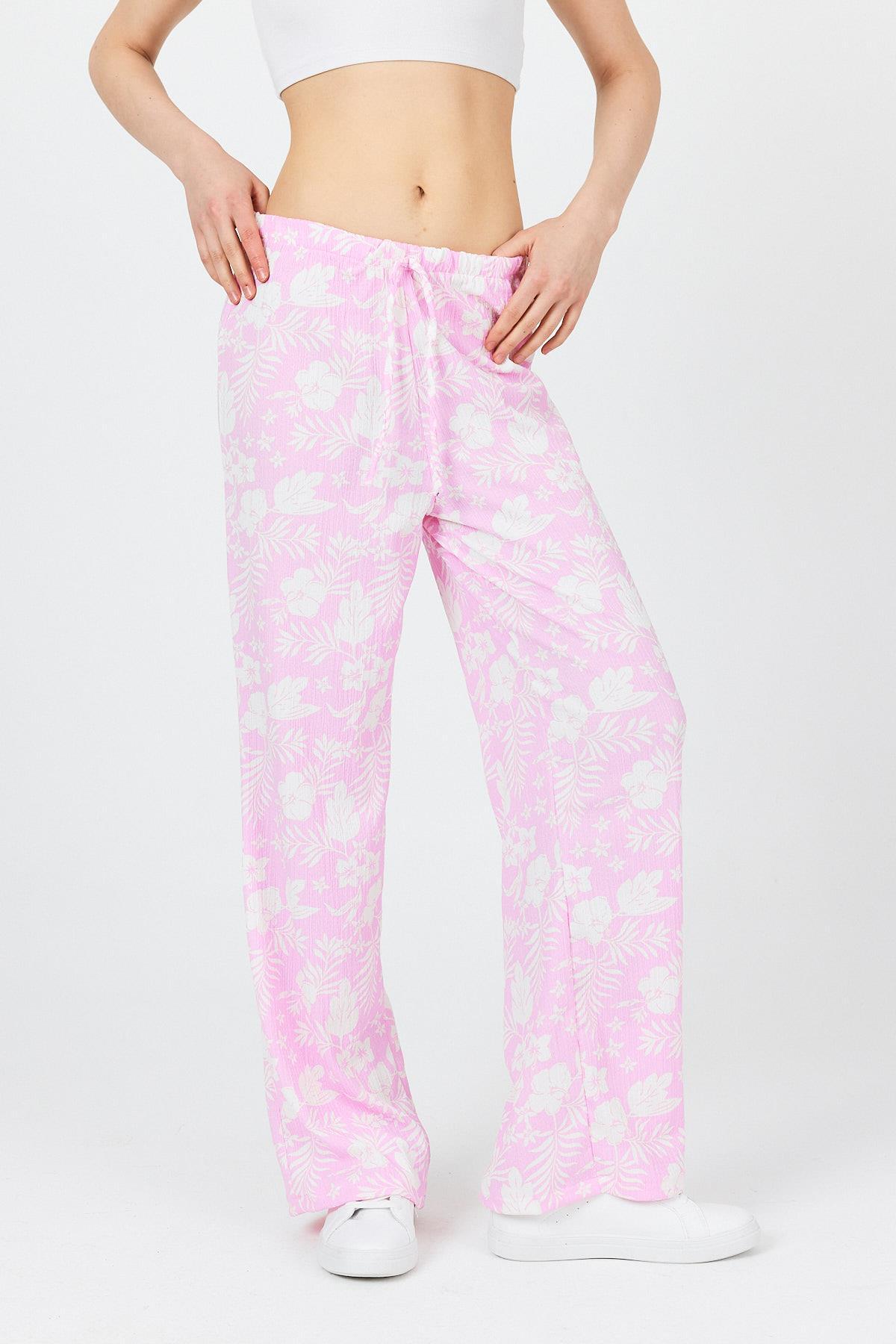 Şeker Pembe Bel Lastikli Desenli Pantolon 4725A - 3