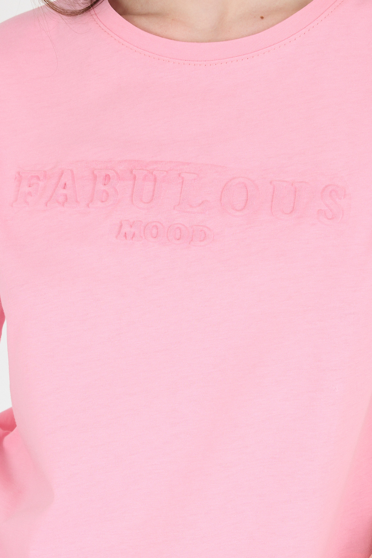 Şeker Pembe Kabartma Yazılı Relaxed Fit Tişört 25209 - RAYS