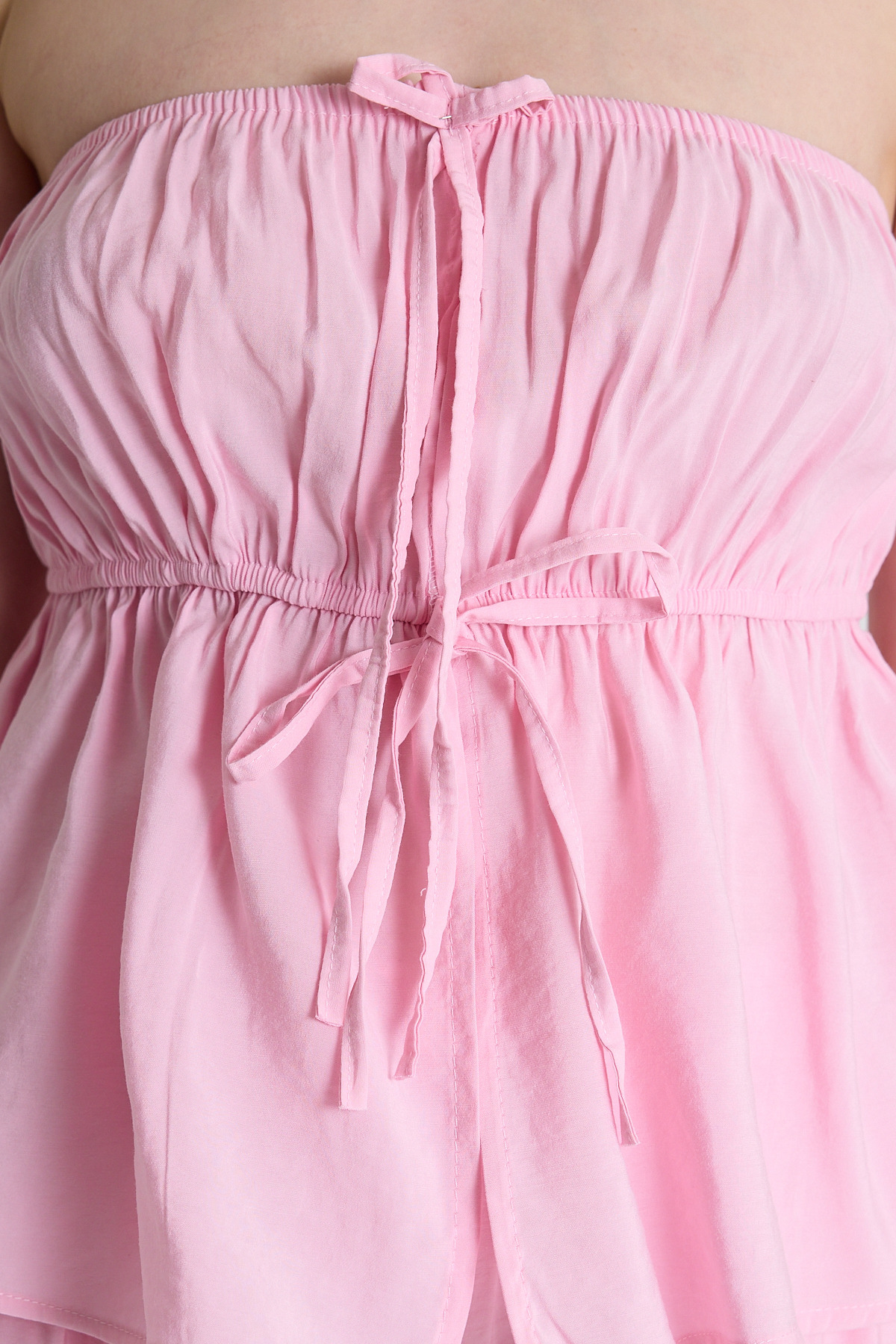 Şeker Pembe Mavi Straplez Bluz ve Geniş Paça Pantolon İkili Takım 5236 - RAYS