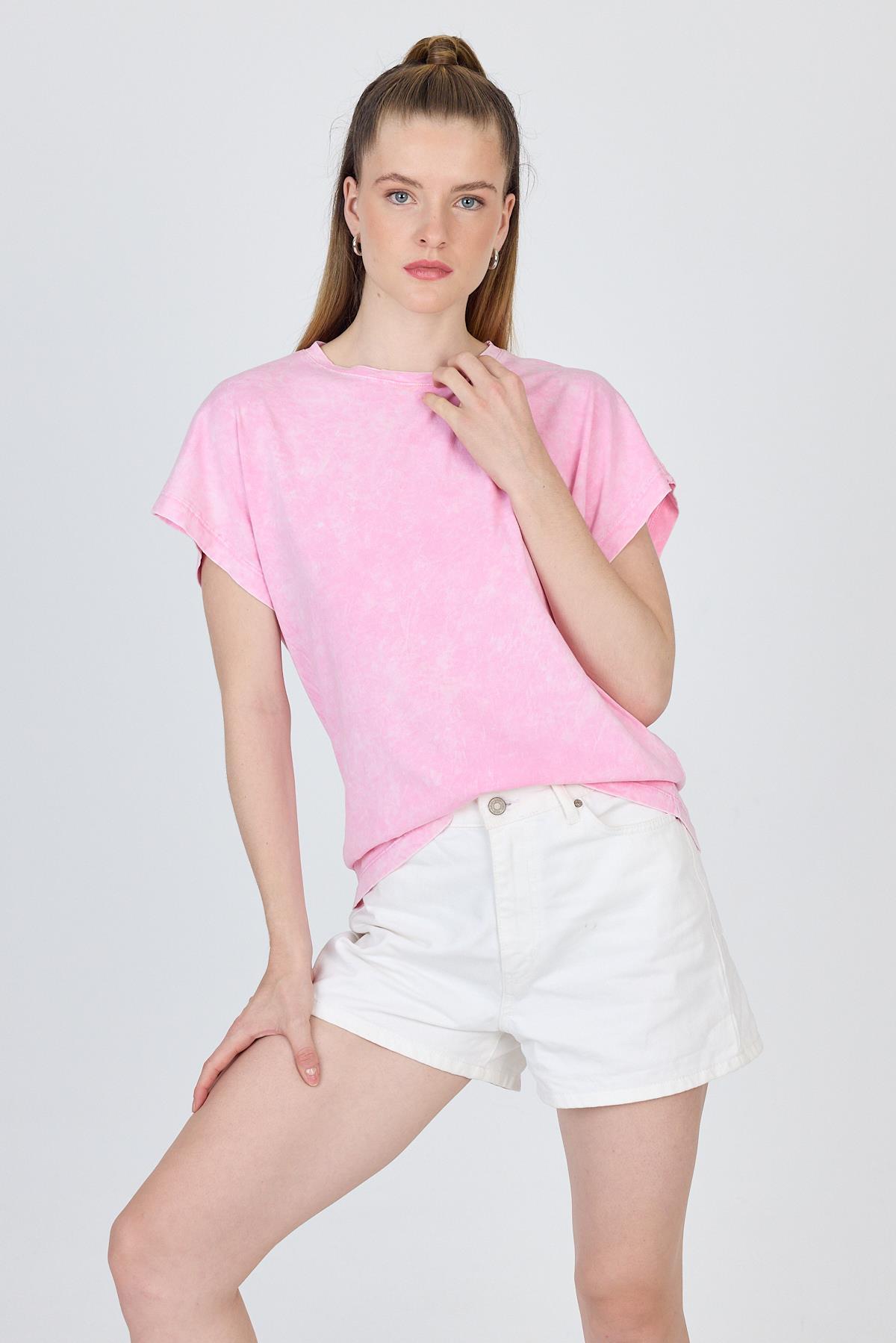 Şeker Pembe Yıkamalı Oversize Basic Tişört 253014 - 6
