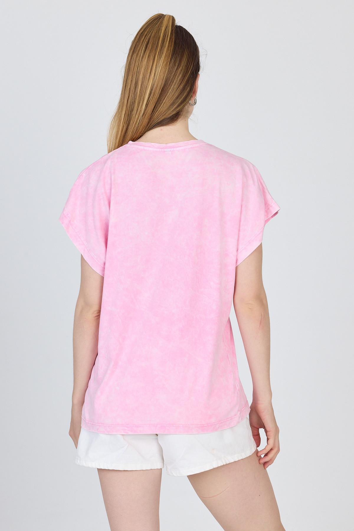Şeker Pembe Yıkamalı Oversize Basic Tişört 253014 - 5