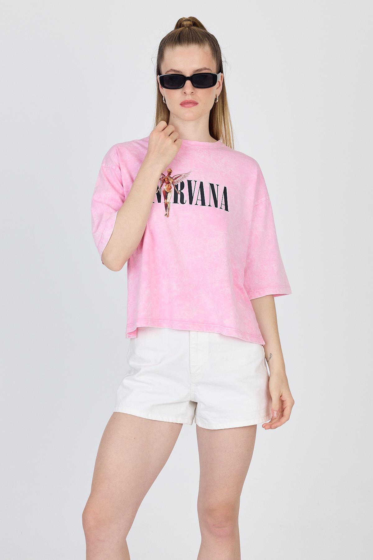 Şeker Pembe Yıkamalı Yazı Baskılı Tişört 253020 - 1