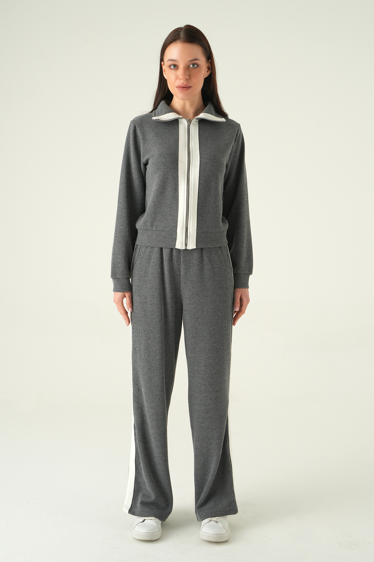  Şeritli Hırka Pantolon Takım Antrasit 3085A - RAYS