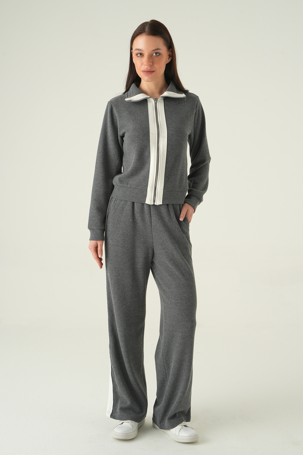 Şeritli Hırka Pantolon Takım Antrasit 3085A - 1