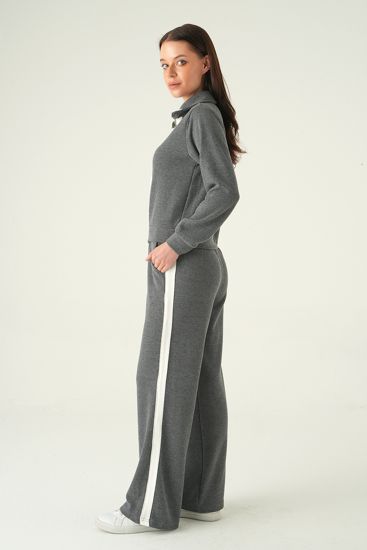 Şeritli Hırka Pantolon Takım Antrasit 3085A - 6