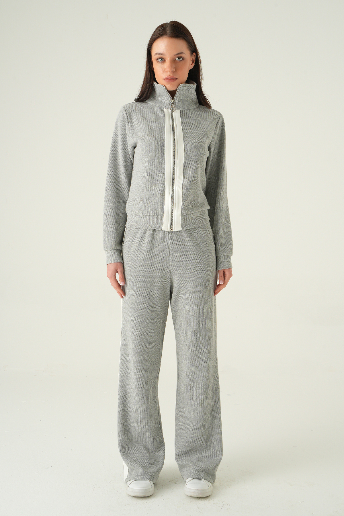 Şeritli Hırka Pantolon Takım Gri 3085A - RAYS (1)