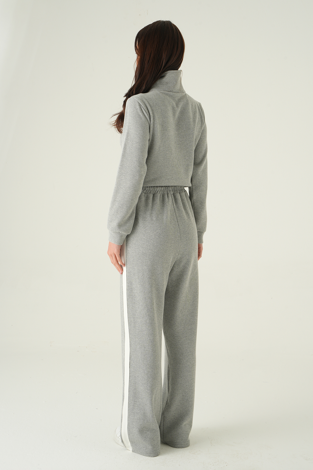 Şeritli Hırka Pantolon Takım Gri 3085A - 5