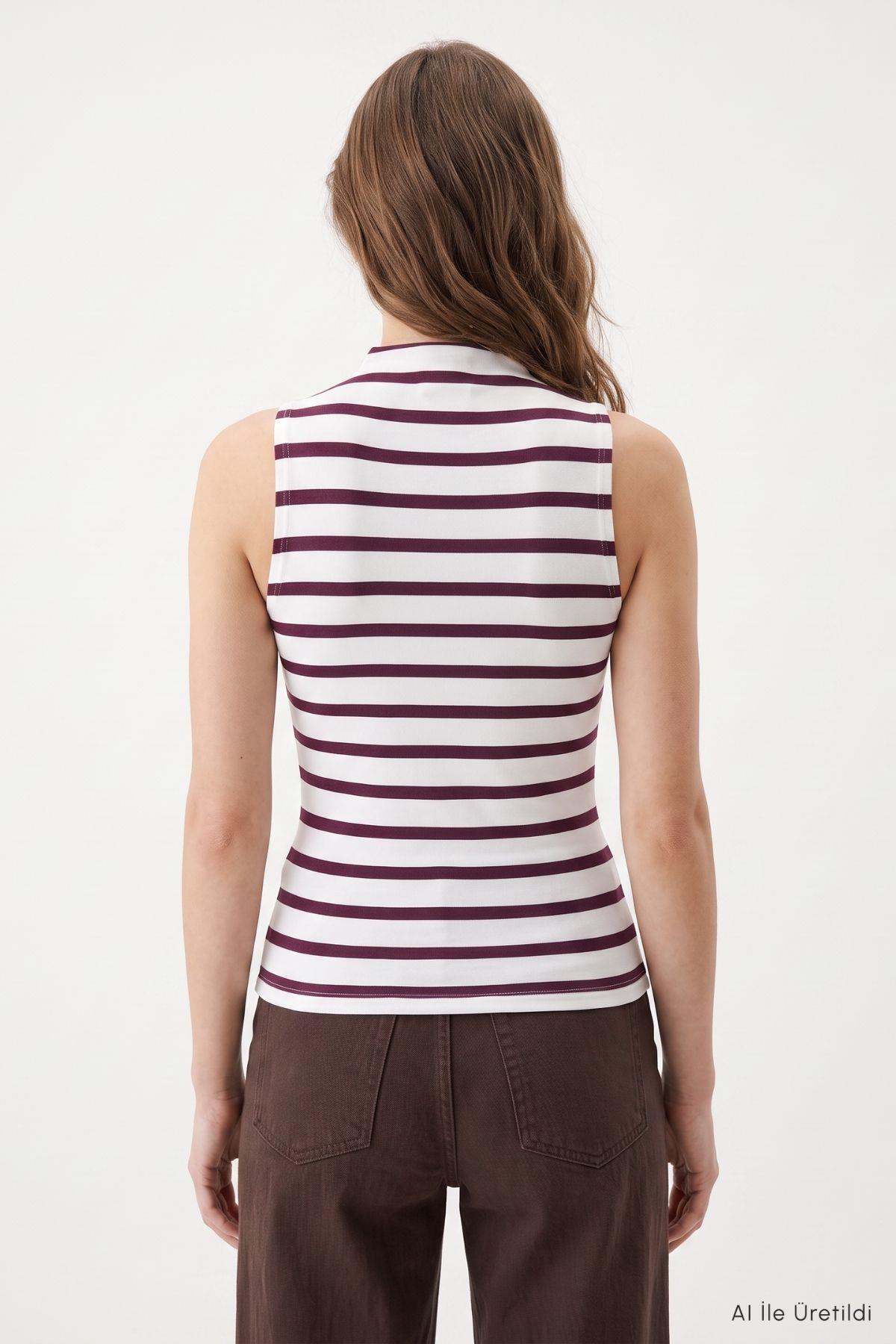 Sıfır Kol Dik Yaka Body 8697A Bordo - 4