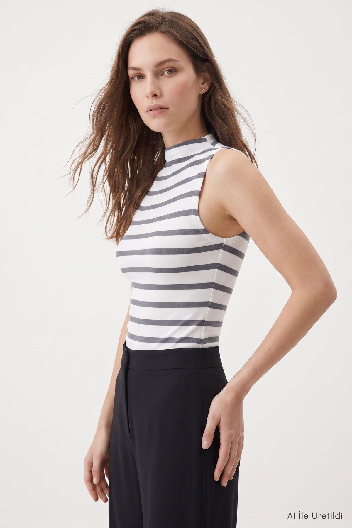 Sıfır Kol Dik Yaka Body 8697A Gri - RAYS (1)