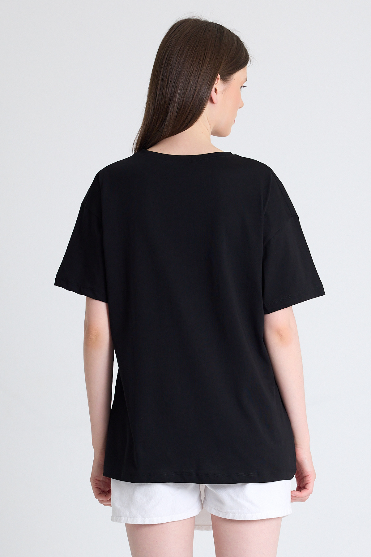 Siyah %100 Pamuk Yazı Baskılı Tişört 2150-15M - 5