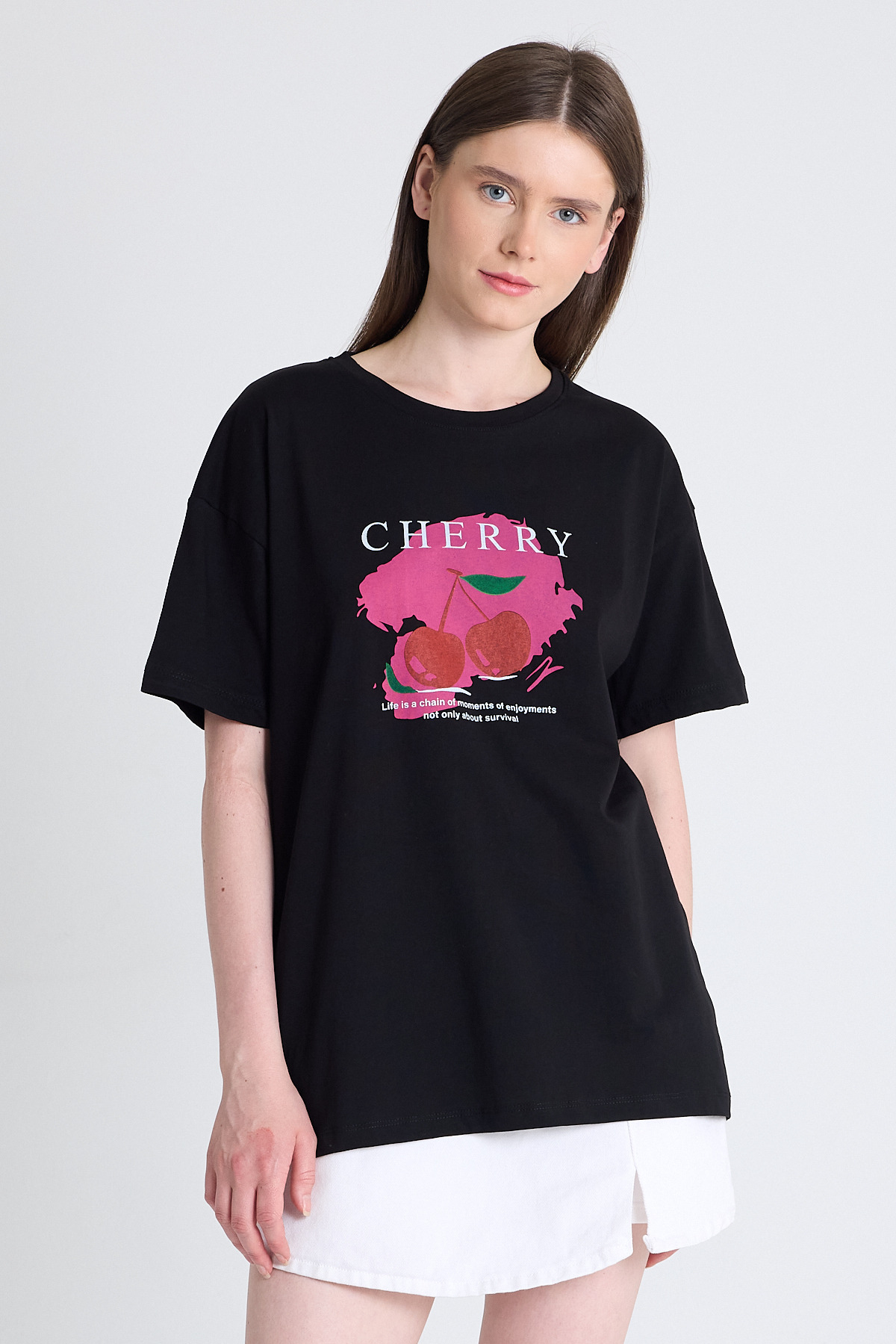 Siyah %100 Pamuk Yazı Baskılı Tişört 2150-15M 