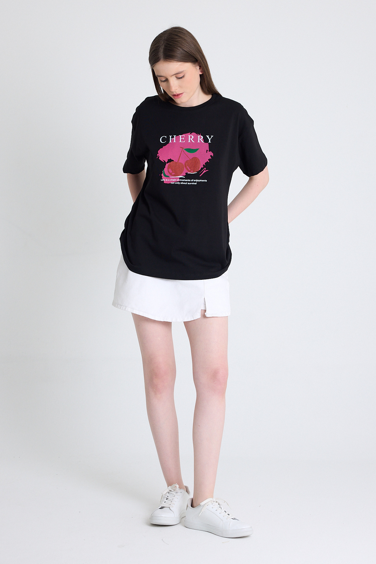 Siyah %100 Pamuk Yazı Baskılı Tişört 2150-15M - 3