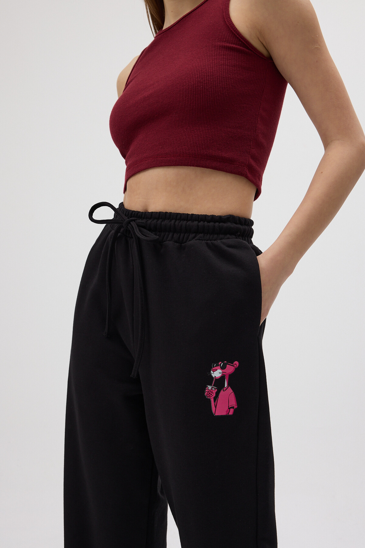 Siyah 3111A Pembe Panter Baskılı Eşofman - 4