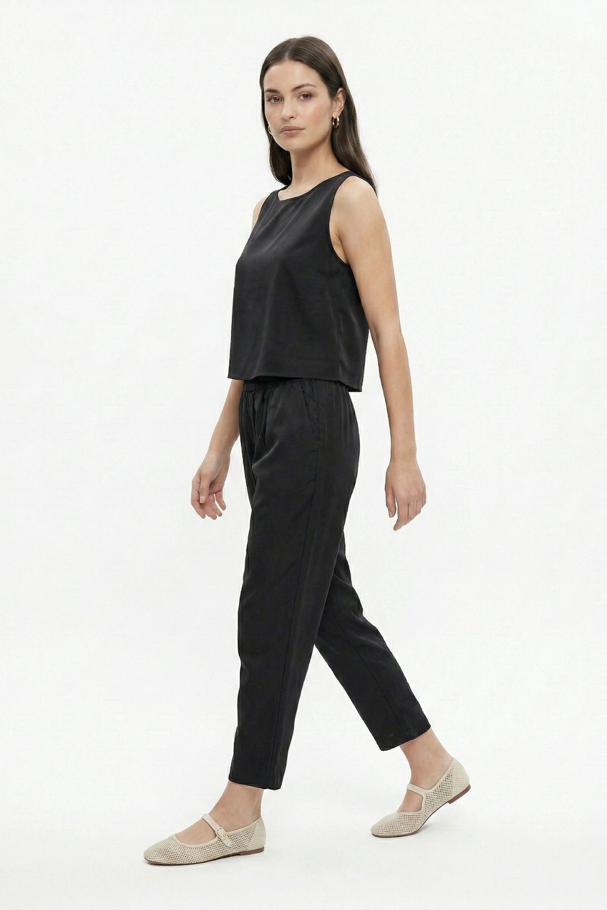 Siyah 34007 Bisiklet Yaka Sıfır Kol Pantolon Takım - 1