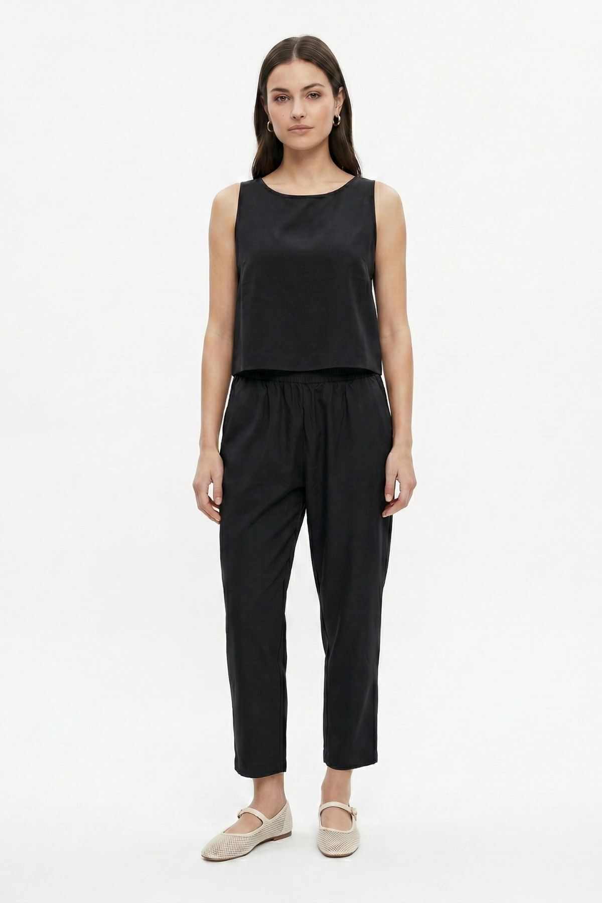 Siyah 34007 Bisiklet Yaka Sıfır Kol Pantolon Takım - 2