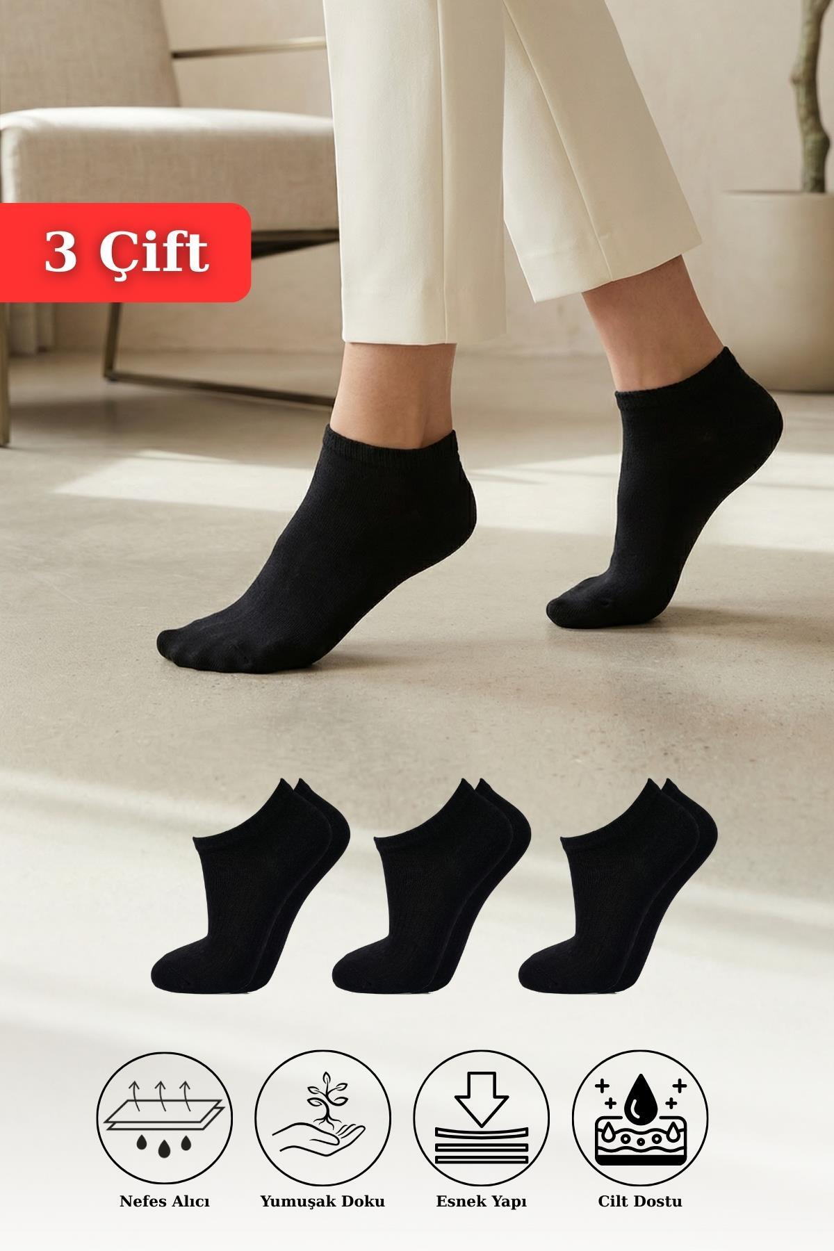 Siyah 3'lü Örme Patik Çorap 1106 - 1