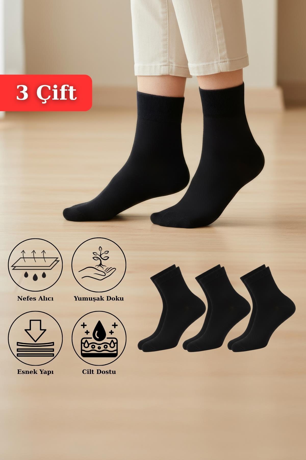 Siyah 3'lü Örme Soket Çorap 1021 - 1