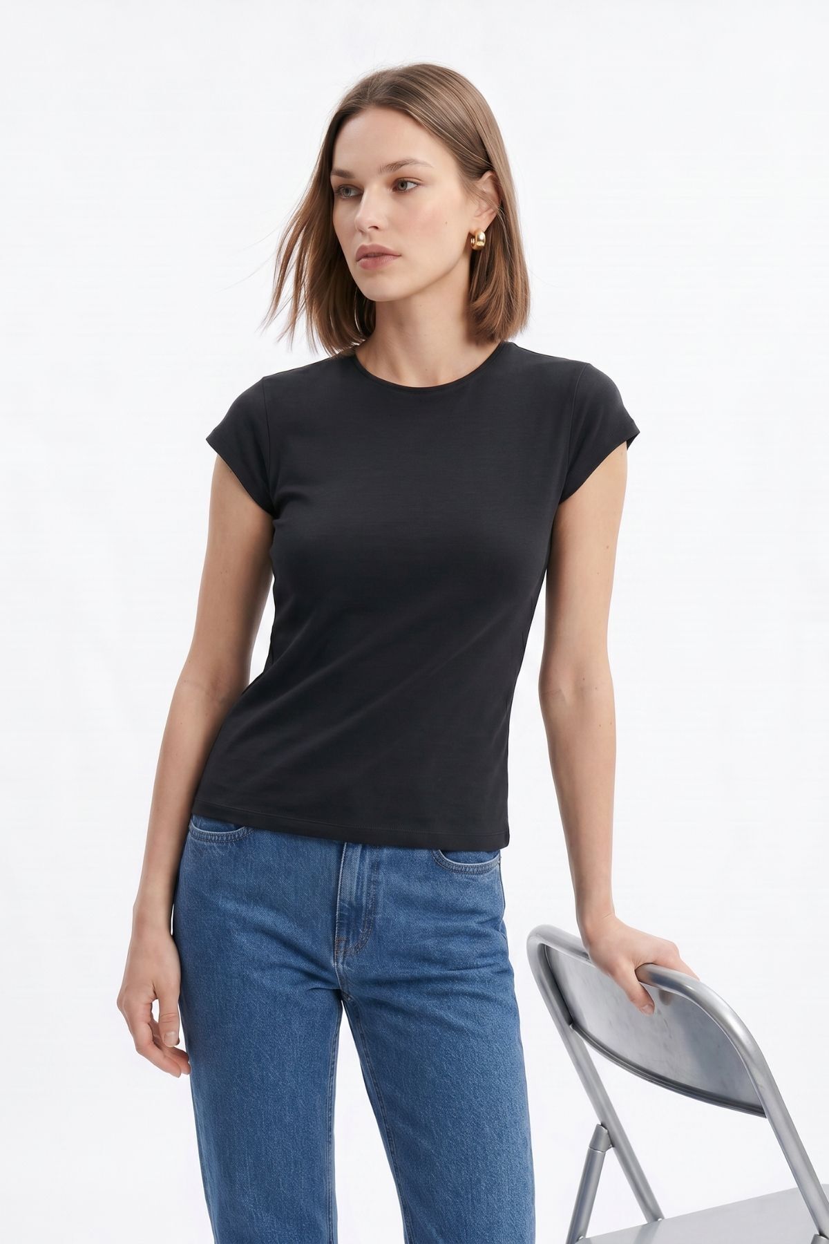 Siyah 511 Bisiklet Yaka Slim Fit Tişört - RAYS