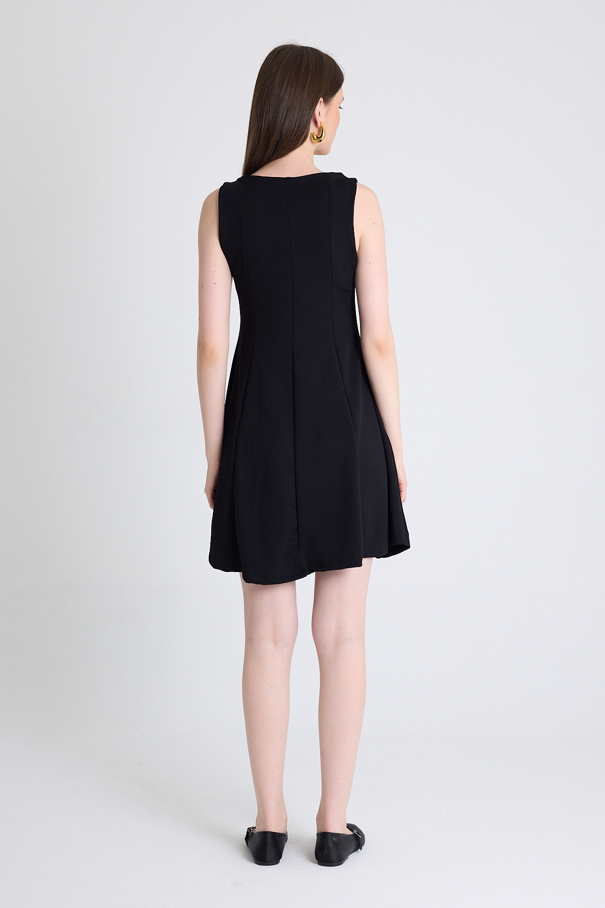 Siyah Aksesuar Detaylı Kolsuz Mini Elbise 2238 - 5