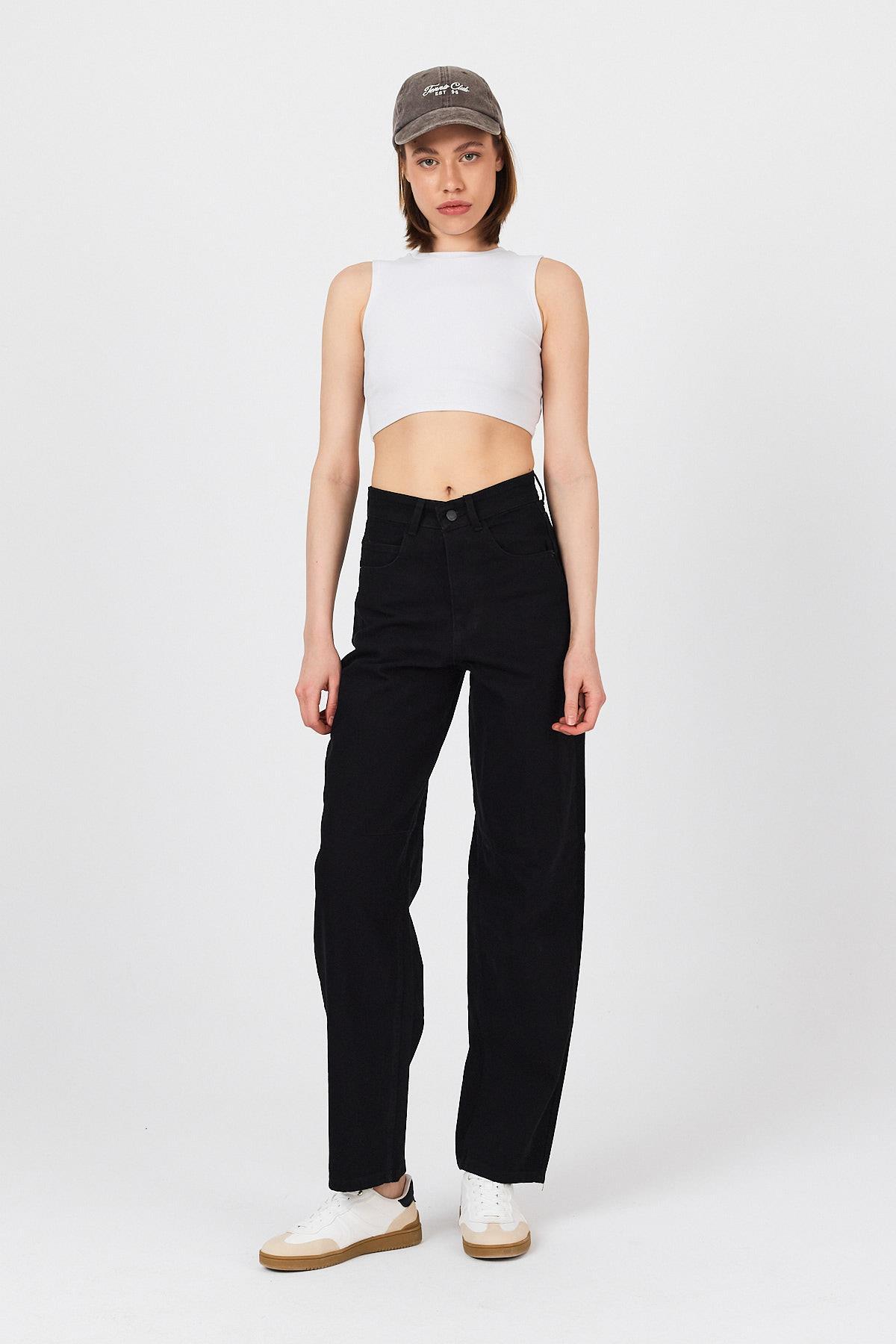 Siyah Arka Kemer Tokalı Yüksek Bel Jean 11137 