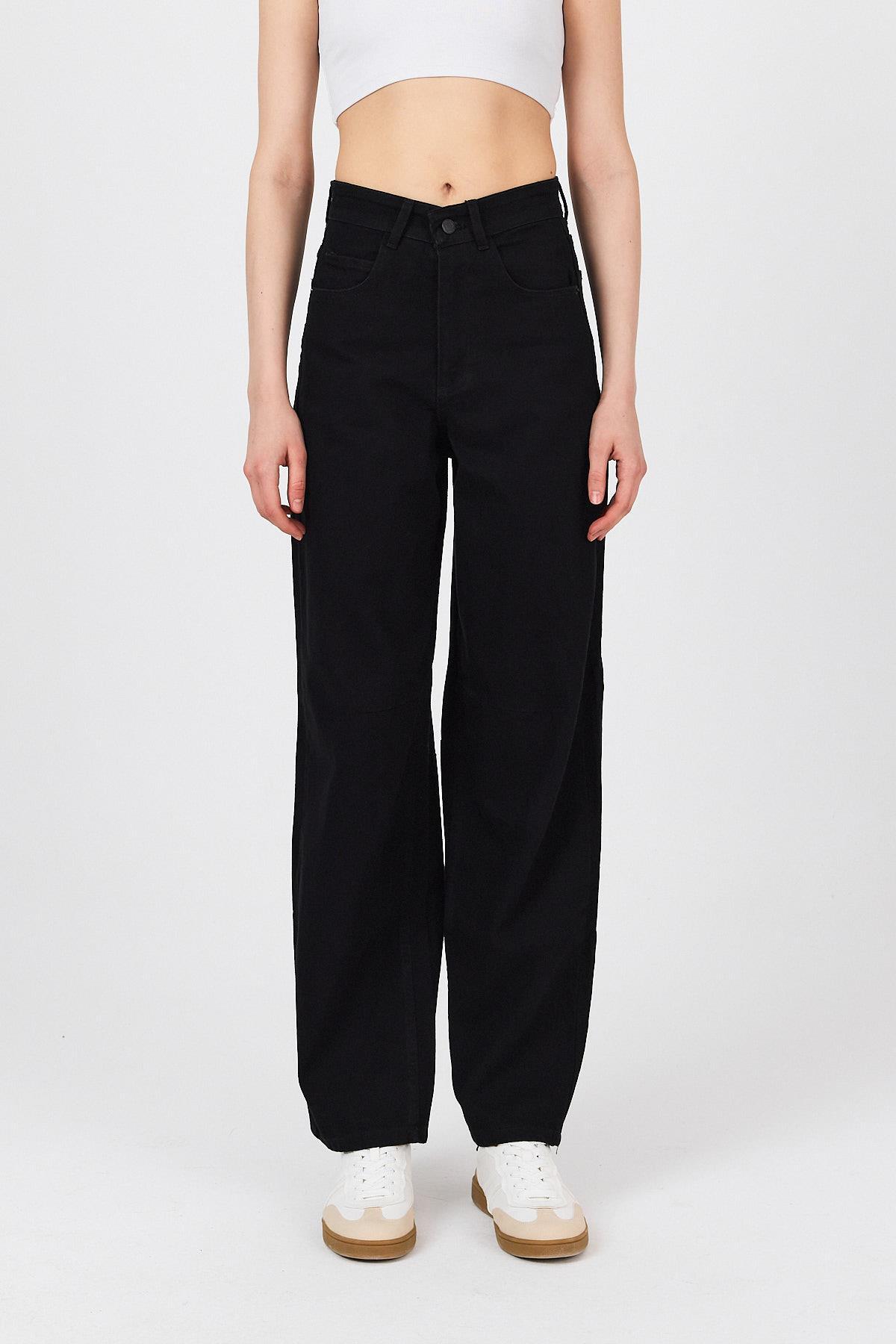 Siyah Arka Kemer Tokalı Yüksek Bel Jean 11137 - 2