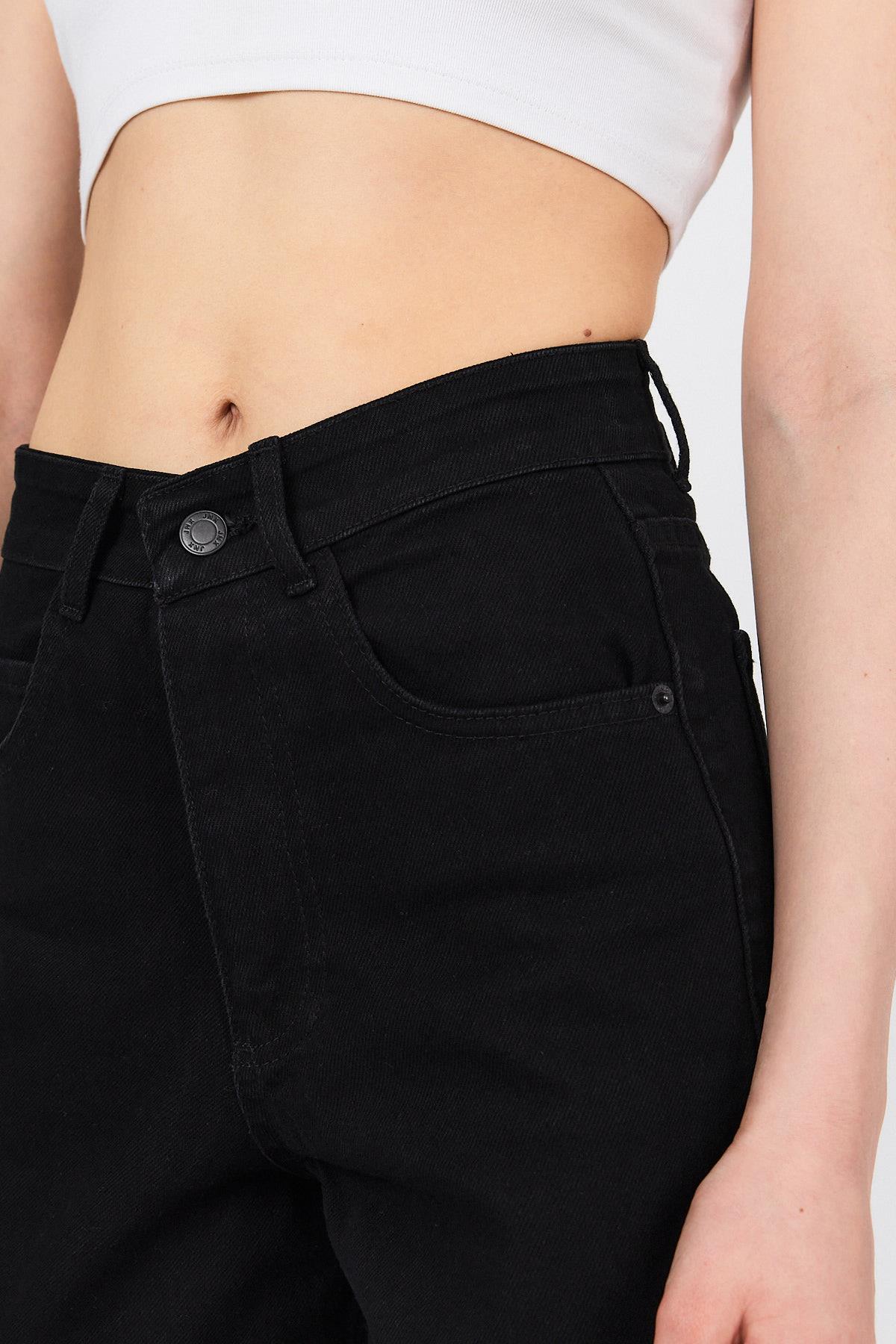 Siyah Arka Kemer Tokalı Yüksek Bel Jean 11137 - RAYS