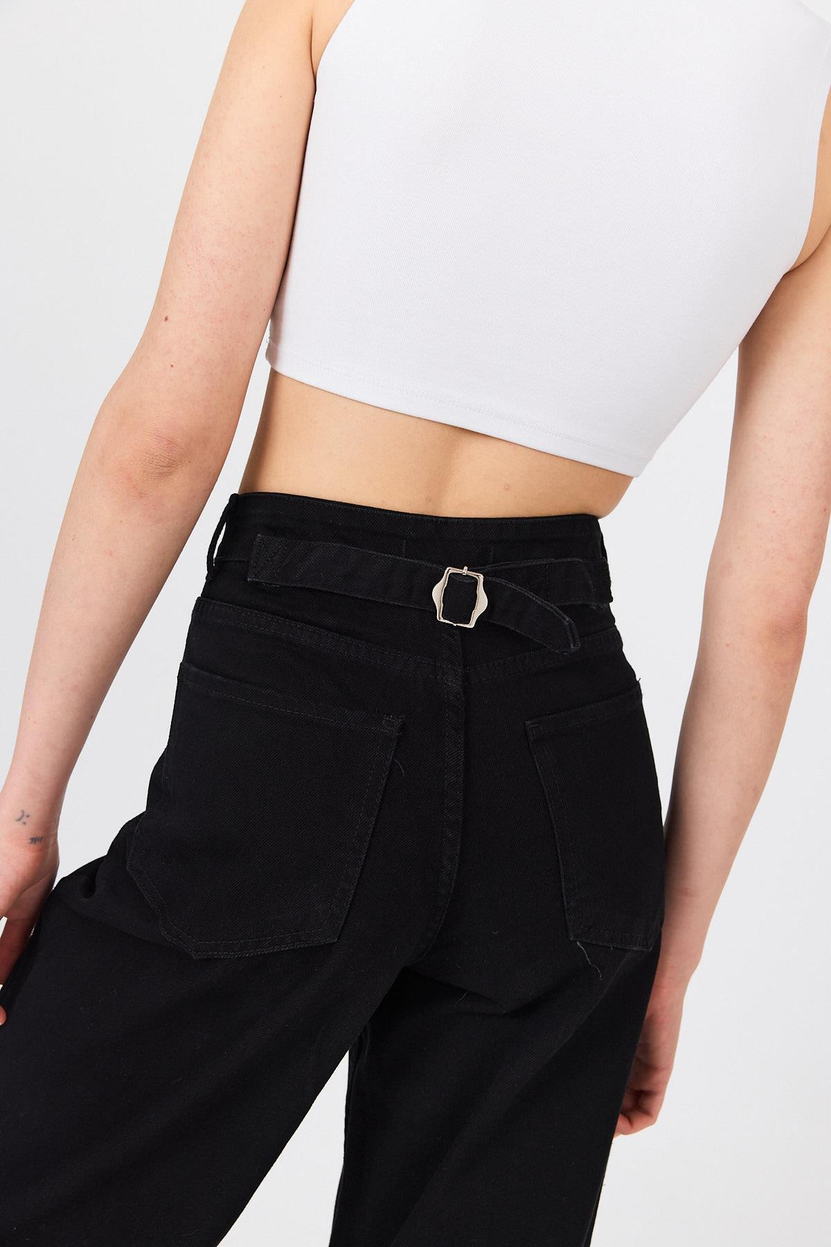 Siyah Arka Kemer Tokalı Yüksek Bel Jean 11137 - 8