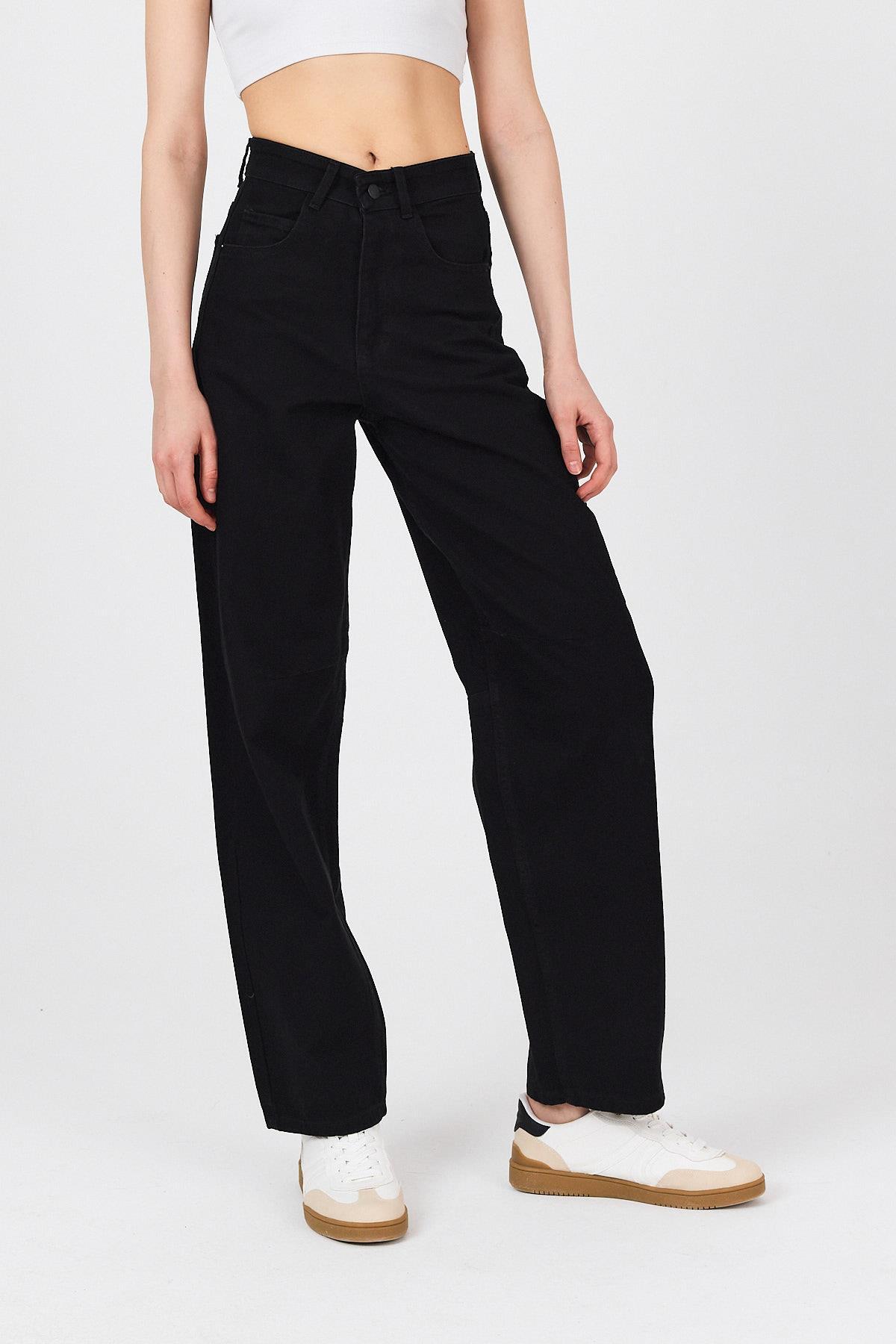 Siyah Arka Kemer Tokalı Yüksek Bel Jean 11137 - 3