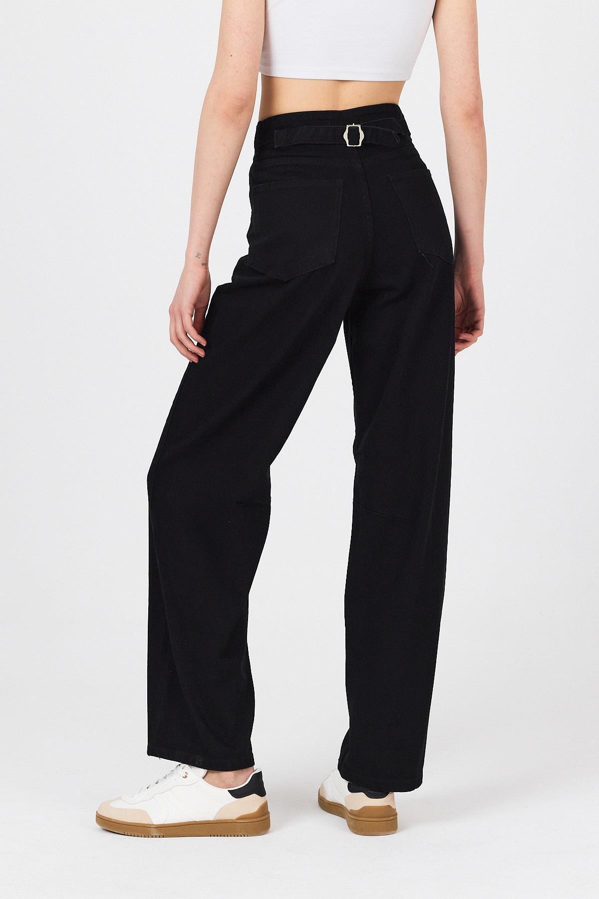Siyah Arka Kemer Tokalı Yüksek Bel Jean 11137 - 5