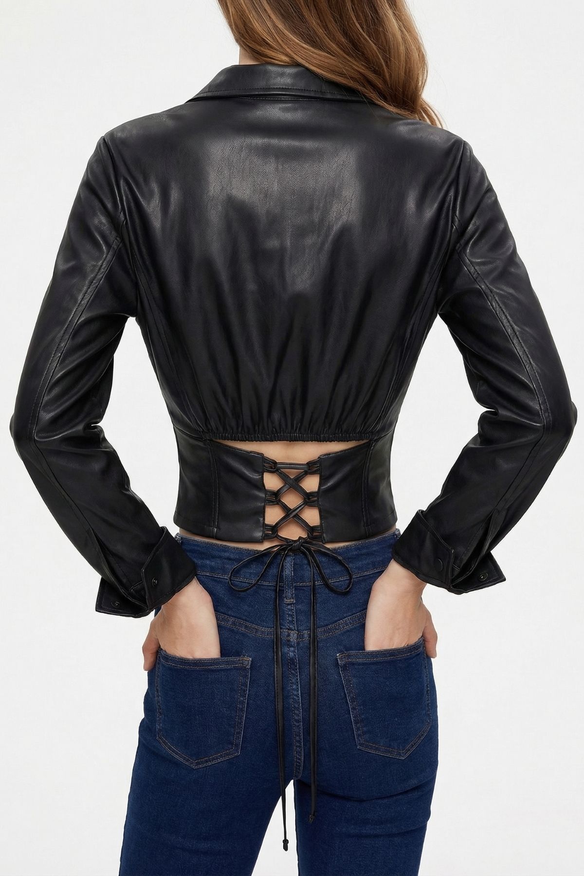 Siyah Arkası Biritli Deri Gömlek 7832 - RAYS