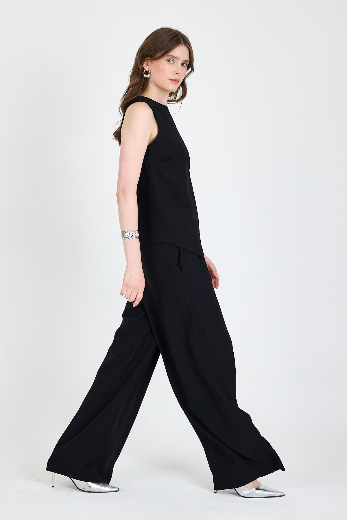 Siyah Asimetrik Kesim Bluz Pantolon İkili Takım 5219 - 2