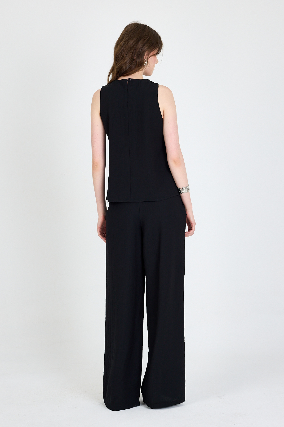 Siyah Asimetrik Kesim Bluz Pantolon İkili Takım 5219 - 5
