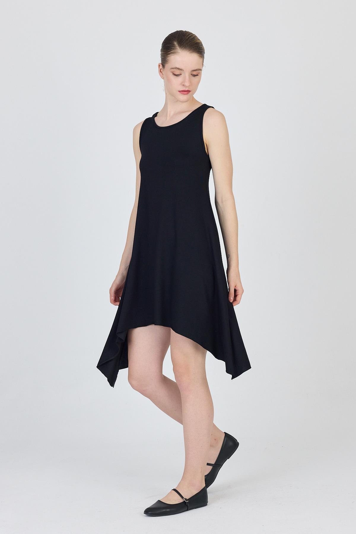 Siyah Asimetrik Kesim Kolsuz Elbise 4034 - RAYS